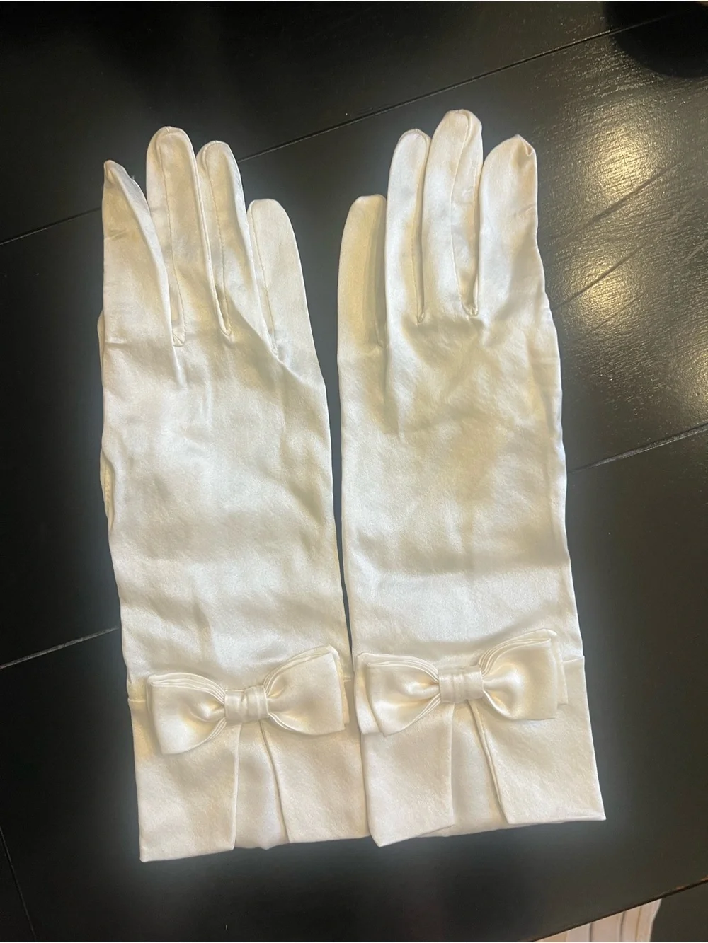 Anthropologie Ivory Satin Bow Opera Gloves